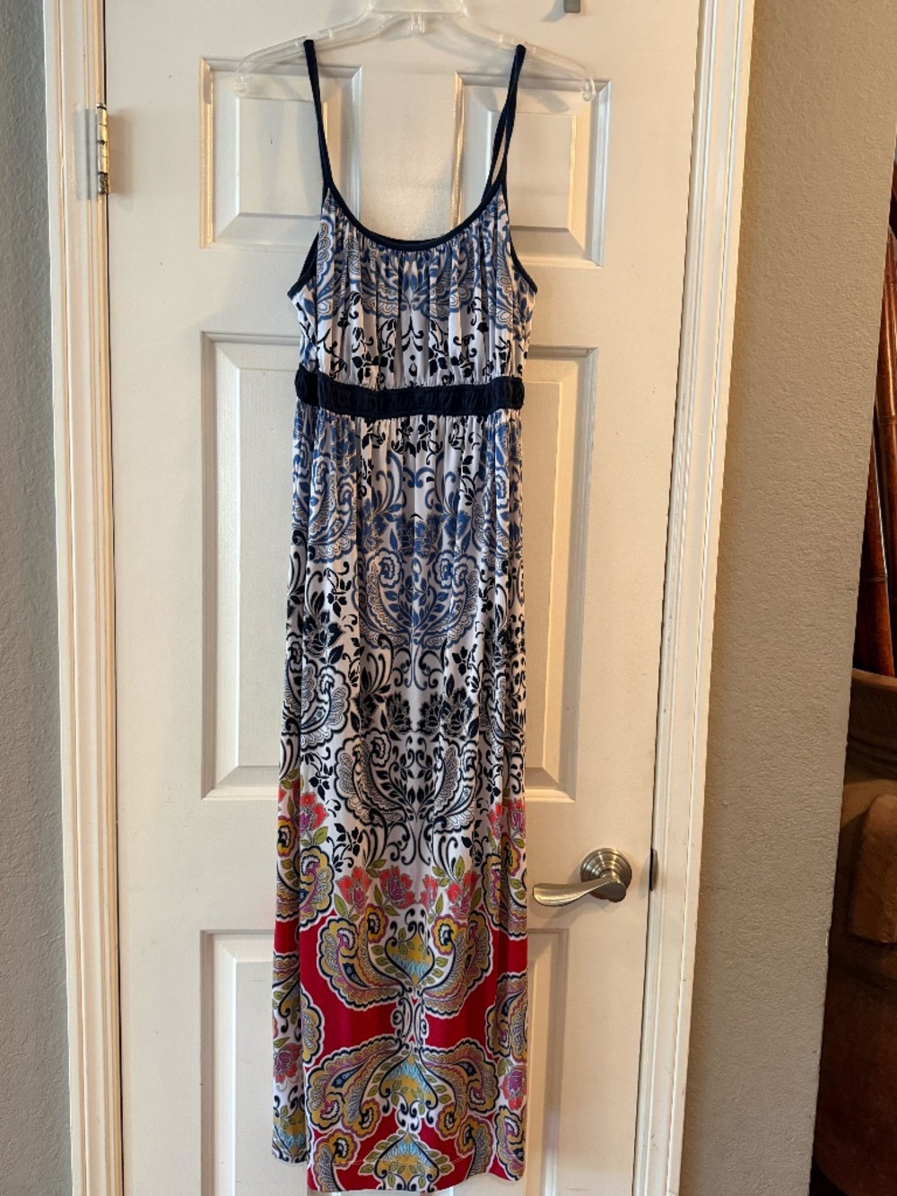 Soma Intimates Large Paisley Floral Border Print Maxi Dress Empire Waist Stretch
